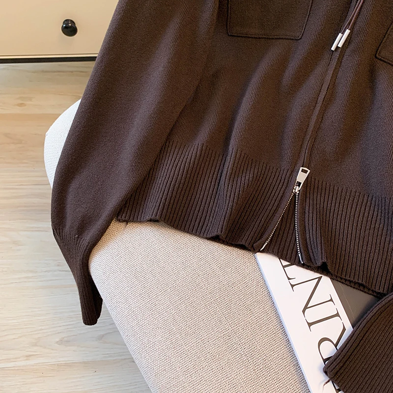Damen Brauner Kragen Langarm Casual Pullover Y2K American High Street Harajuku Campus Retro Top Wintermantel Kleid Zubehör