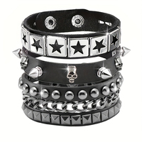 Halloween Skeleton Rivet Bracelet Set Fashion Pu Leather Bracelet Personalized Rock Bracelet Valentine's Day Gift