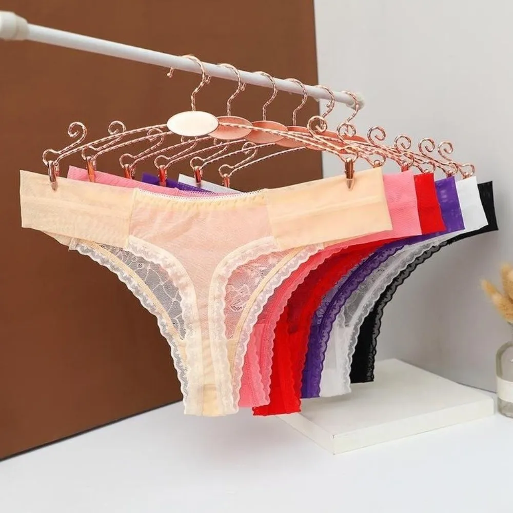 

Sweet Low Waist Mesh Sheer Lace Thong Underpants Transparent Mesh Briefs Women Intimate Seamless Romantic T Panties Home