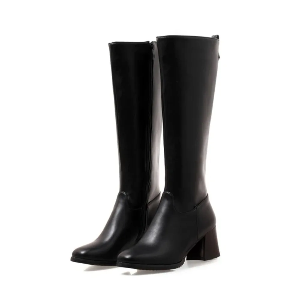 

Knee High Boots Women Autumn Winter Full Warm High Heels Square Toe Inner Zipper Long Boots Plus Size 50 51 52 53 54 18-44