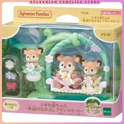 A Set Sylvanian Families Anime Girl Figures Baby Raincoat Deer twins Elk swing Fruit Kawaii Gift For Kid Toys