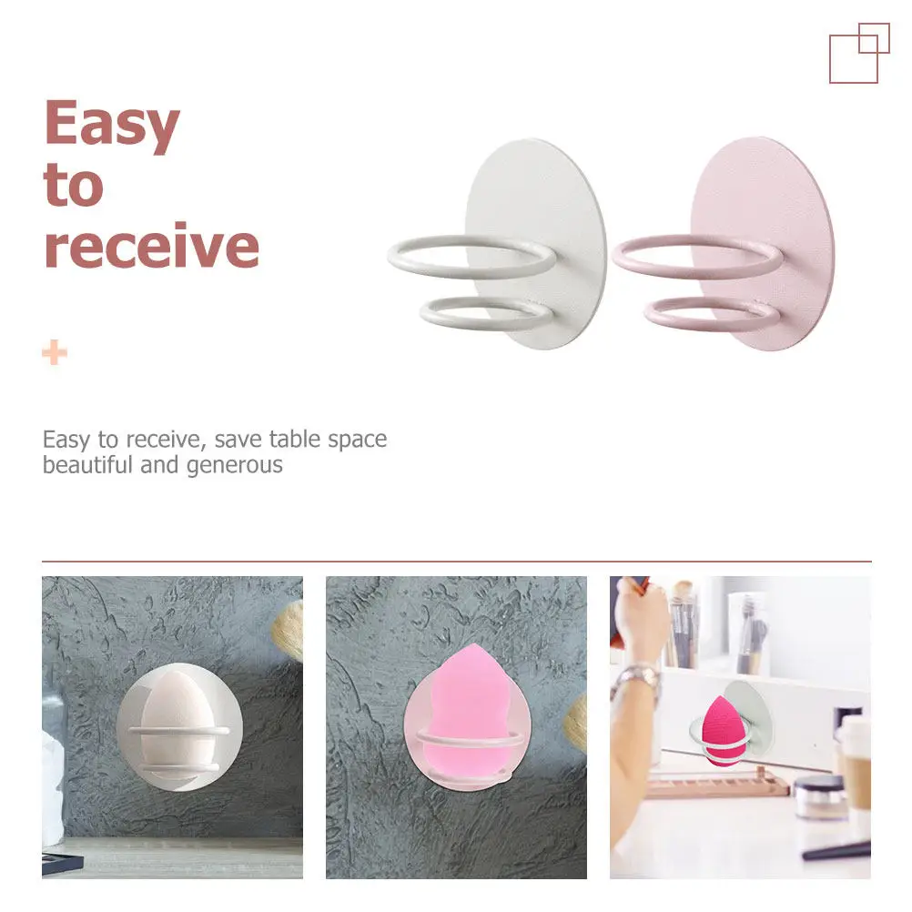 2Pcs Wall Mounted Makeup Egg Rack Carbon Steel Nail Free Sponge Egg Storage Holder for Bathroom Bedroom Closet Door Space Saving view 5