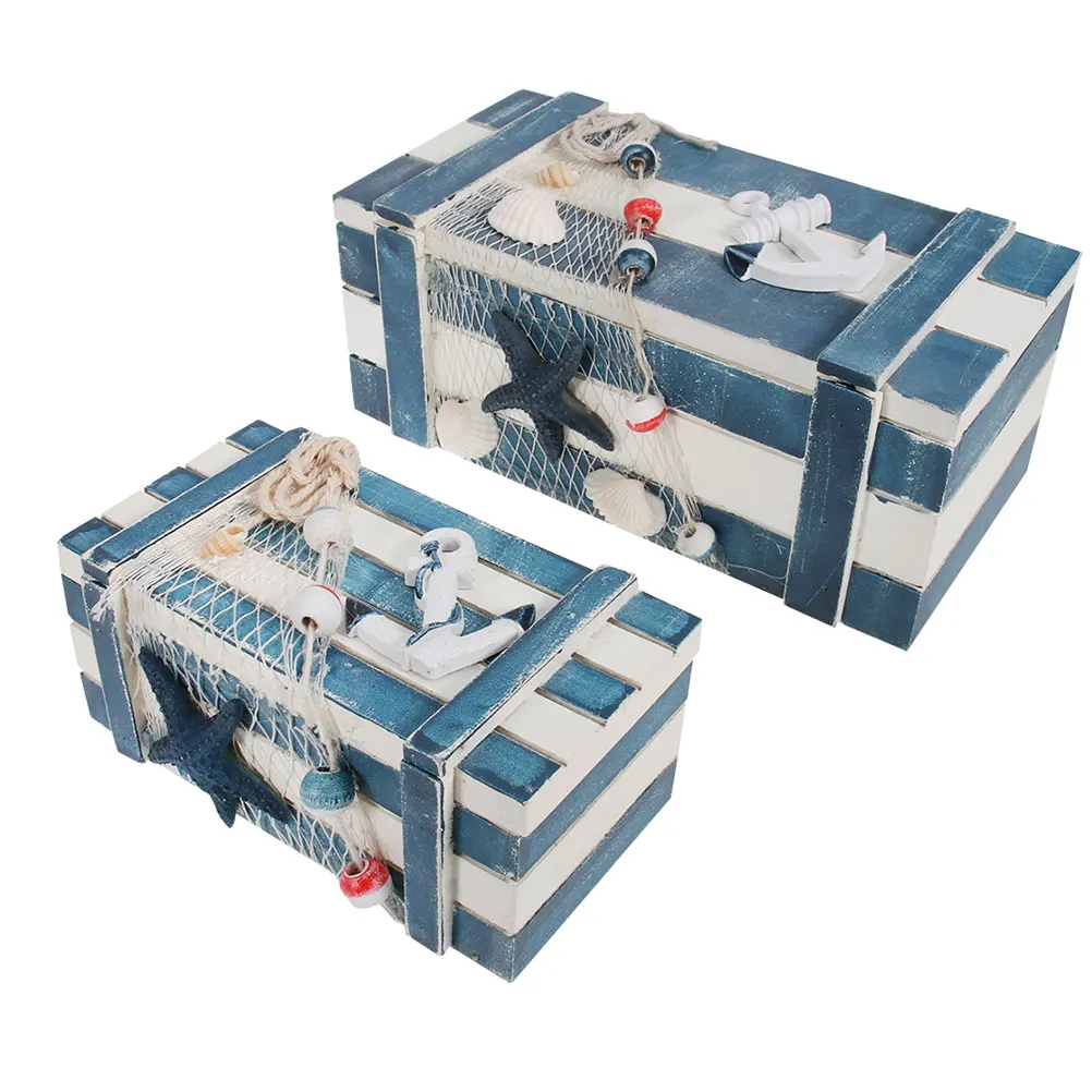 

2Pcs Jewelry Storage Box Wooden Container for Necklace Ring Earrings Holder Blue Packing Case Decor