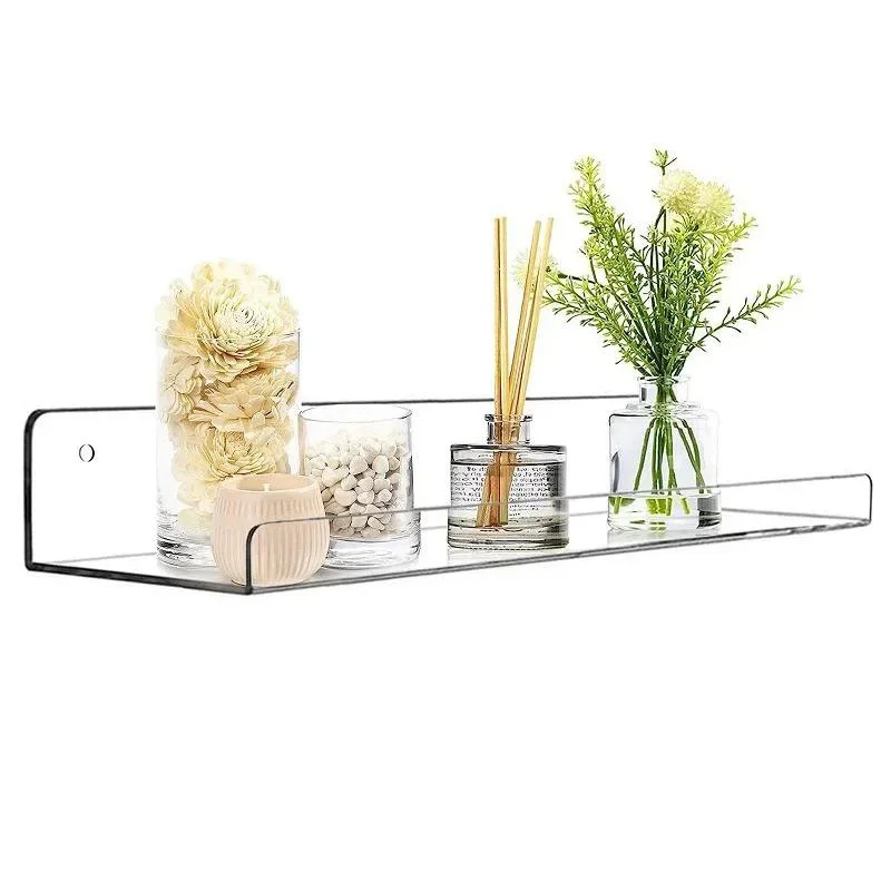 

Clear Acrylic Wall Floating Shelf Punch-Free Bathroom Kitchen Storage Rack Wall-Mounted Bookshelf Bathroom Soap Dispenser Holder