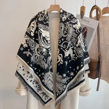 2025年奢華品牌女士冬季羊絨圍巾 - 花卉印花流蘇羊絨披肩、頭巾和斗篷 8 最佳銷售 披羊絨女 - №8