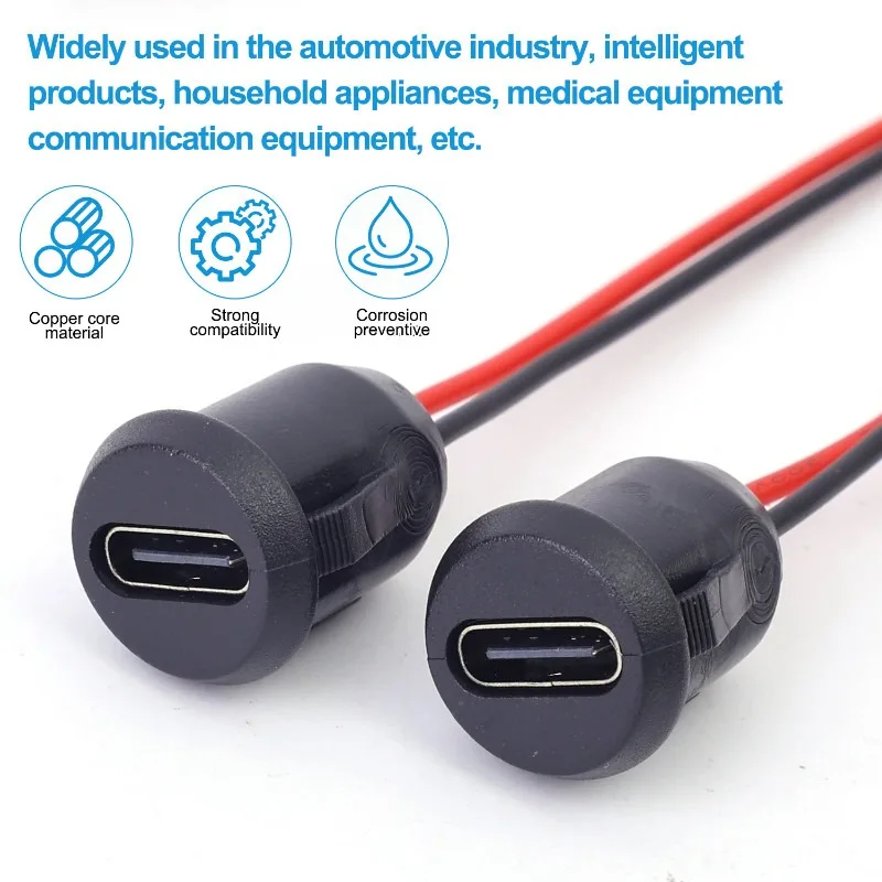 

5V 3A Type-C Женский 2-контактный разъем для быстрой зарядки Тип сварочного провода Короткий корпус 8,75 мм с проводом Женская розетка Деталь для ремонта автомобиля