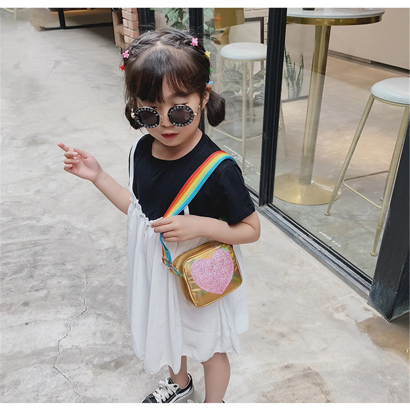 Rainbow Love Little Girls Mini Coin Purse Lovely Children\'S Small Square Shoulder Bags Pu Leather Baby Boys Kids Crossbody Bag