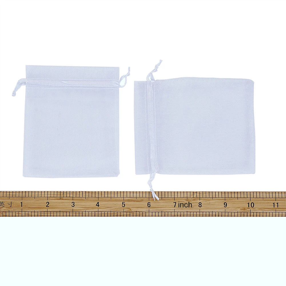 100-200pcs White Rectangle Jewelry Packing Drawable Pouches Candy Jewelry Party Wedding Favor Present Organza Gift Bags F70