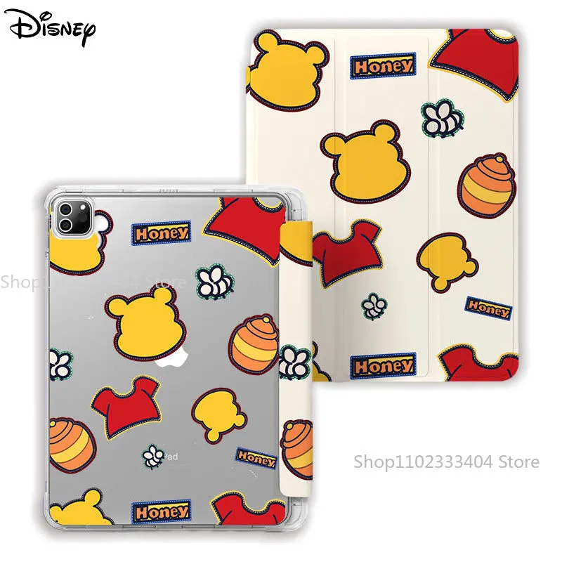 Disney Mickey Winnie the Pooh Tablet Case for iPad Air 1 2 3 Mini 4 5 iPad Pro 2022 12.9in Three-fold Pen Slot Protective Cover