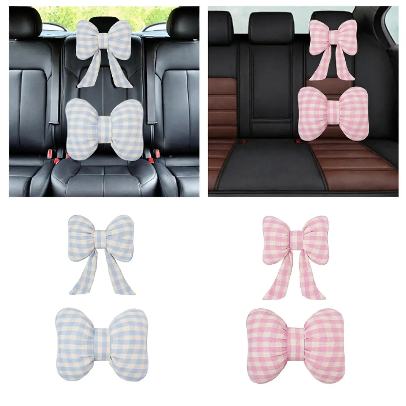Car Headrest Plaid Bowknot Car Neck Support Pillow for Home Adults