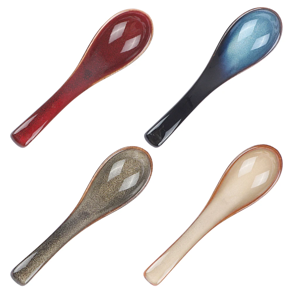 

4Pcs Kiln Change Japanese Style Ceramic Soup Spoons Household Porcelain Spoons for Kitchen Restaurant Use
