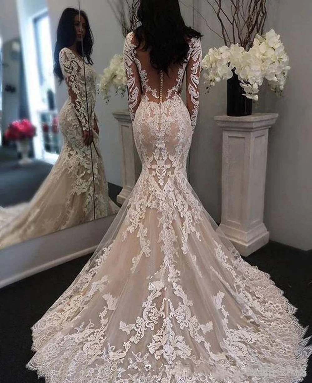 Wedding Dress Lace Mermaid Full Sleeve Party Dresses Wedding Dress 2024 Bride Bohemian Zipper Up Applique Wedding Dresss