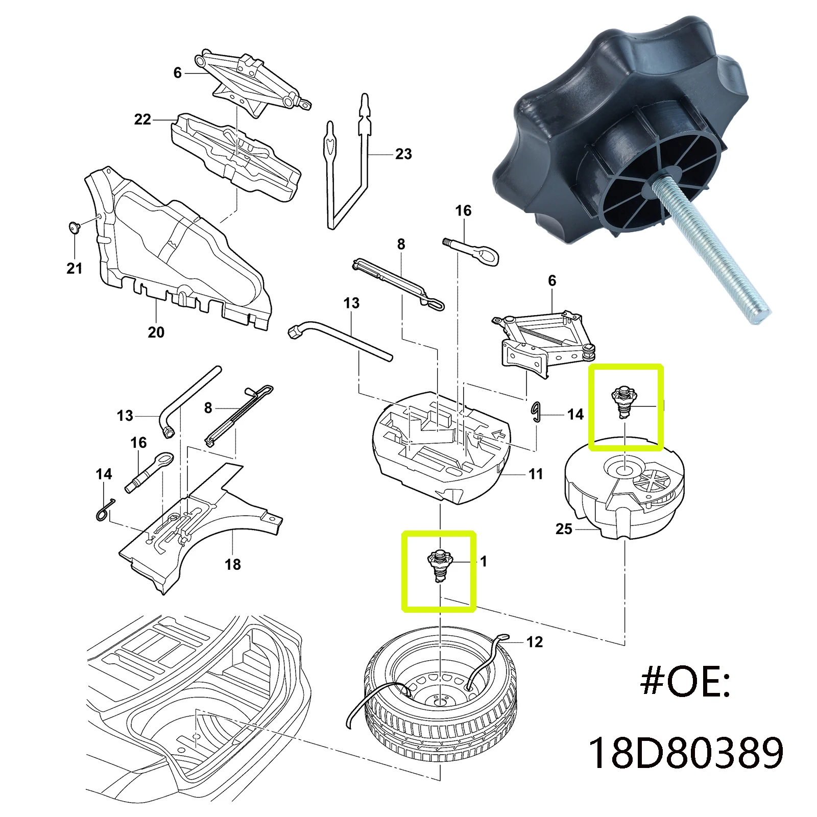 1X For Seat Ibiza Rear Bolt Adapter Spare Tire Wheel Mounting Fixed Screw Tire Bolt Nut Backup Retainer Black Plastic 18D803899