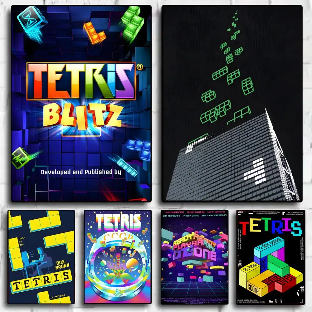 Classic Retro Pixel Tetris Poster Room Wall Art Decor Waterproof Stickers For Home Bar Bedroom Decoration
