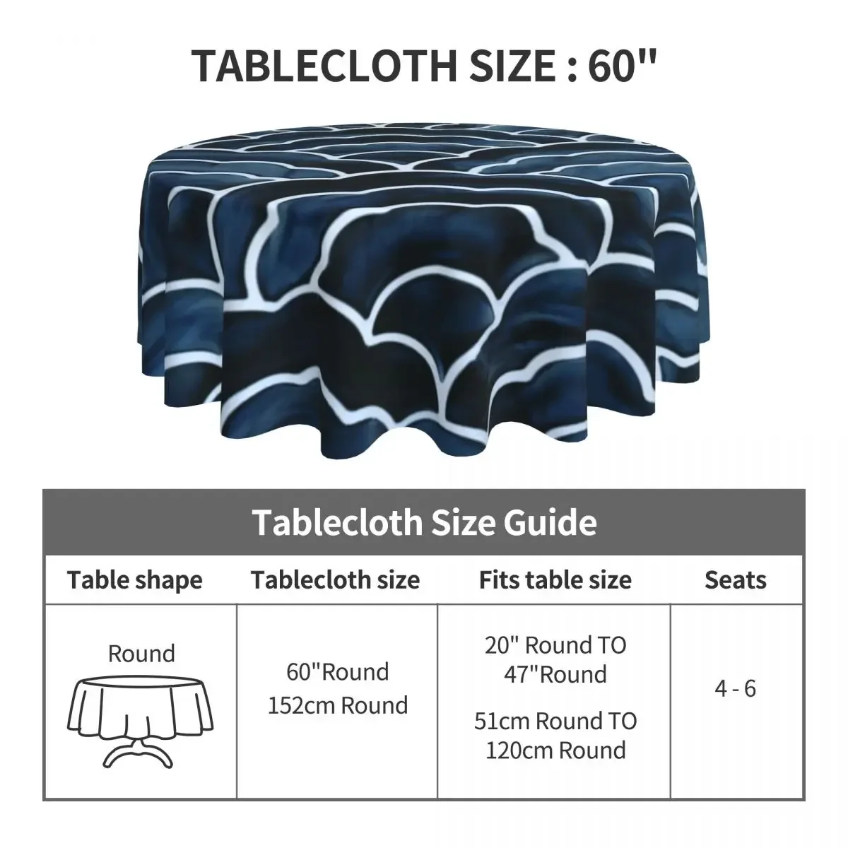 Japanese Traditional Wave Blue Seigaiha Tablecloth Art Protection Round Table Cover Vintage Table Cloth For Living Room Dining