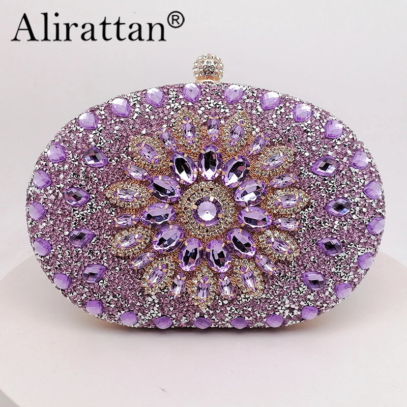 

Alirattan 2026 New Flower Rhinestones Evening Bags Metal Prom Clutch Diamonds Clutch Chain Shoulder Handbags