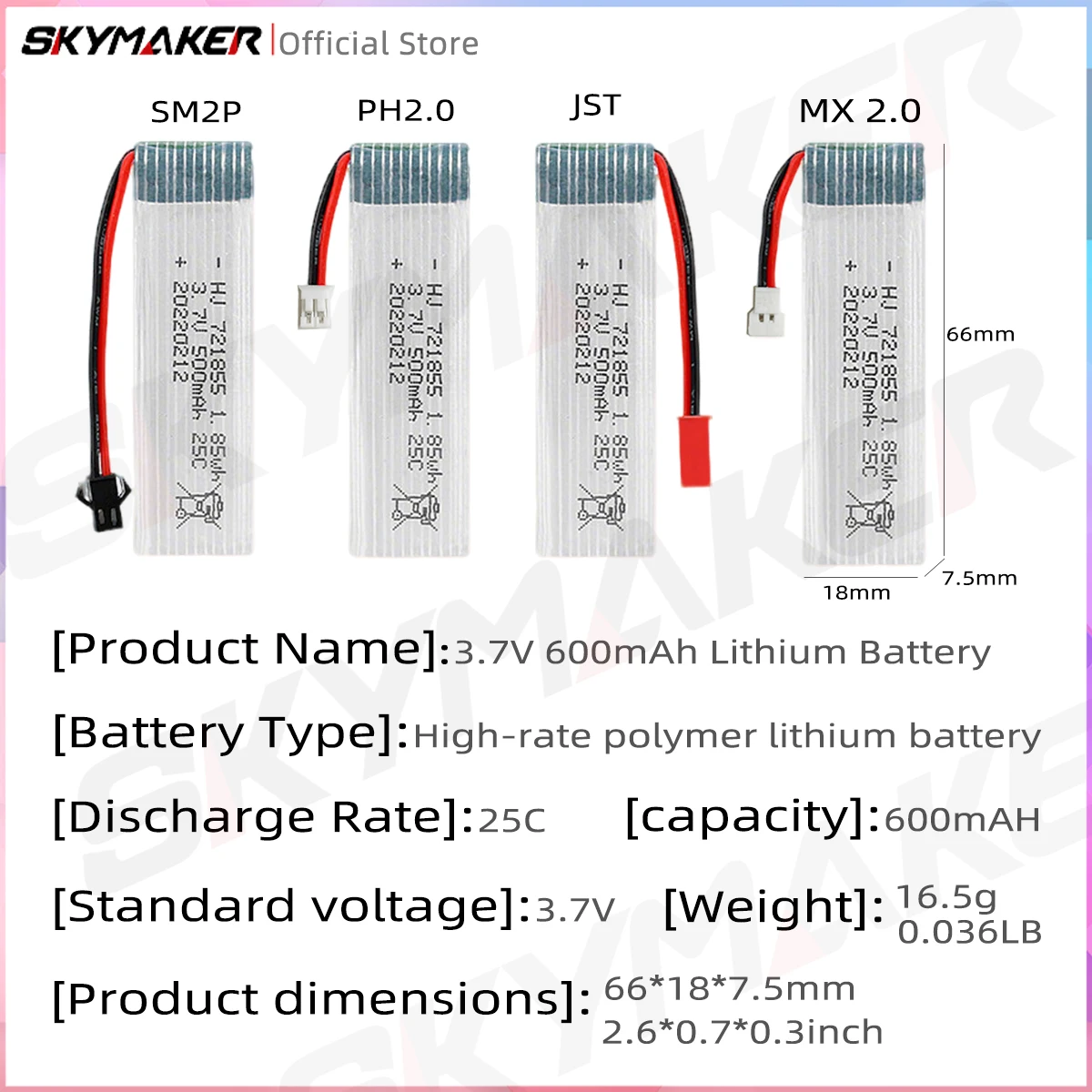 بطارية ليبو 3.7 فولت 600 مللي أمبير في الساعة 25C نموذج عالي المعدل مع شاحن 751862 UDI U818A ملحقات الطائرات