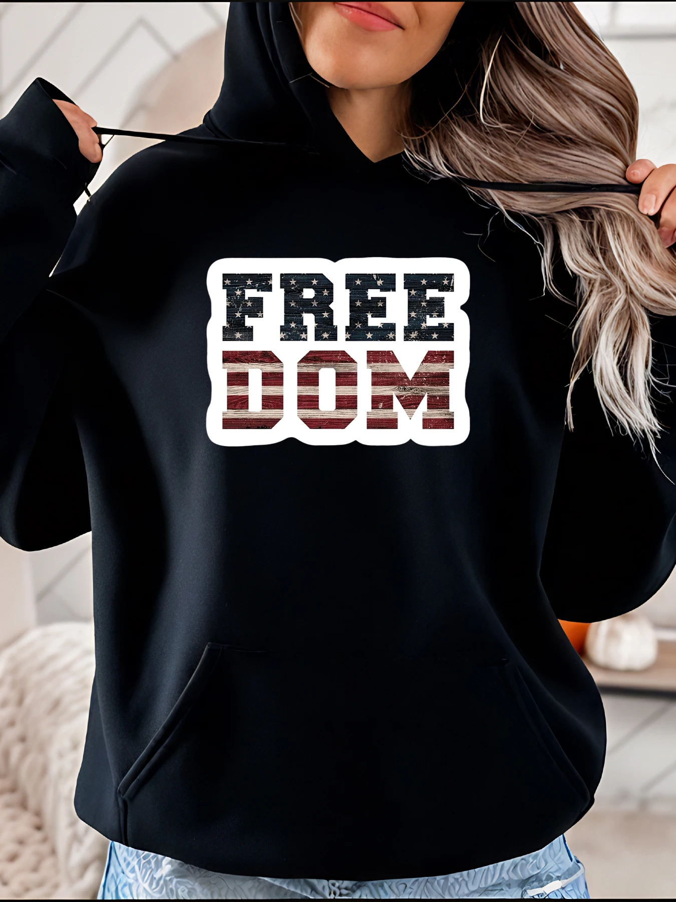 Sudadera con capucha con estampado de bandera americana Freedom para mujer, ropa de calle informal, sudadera para uso diario