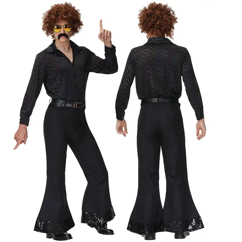 Retro 60s 70s Hippy Hippie Disco Costume Cosplay For Men Women Couples Halloween Party Performance Fantasia Sequins New