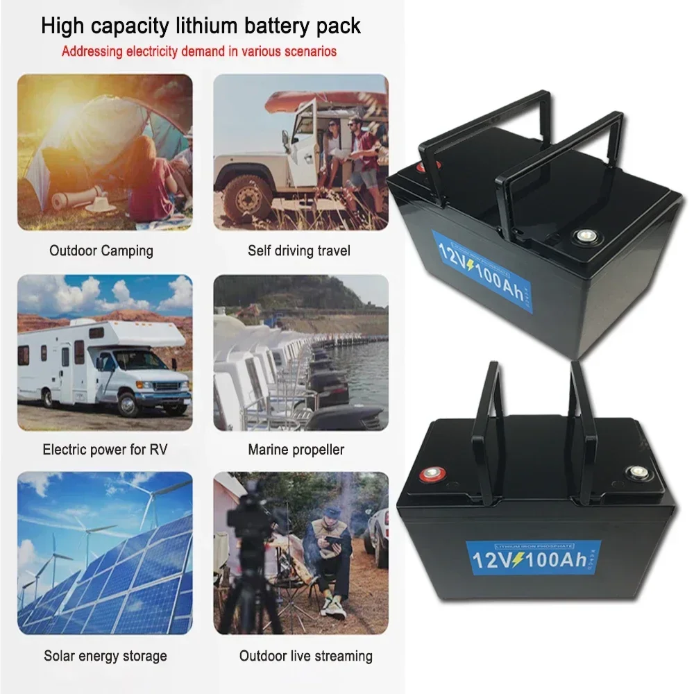 12.8V 100AH LiFePO4 Battery 12V Lithium Iron Phosphate Batteries Cycles inverter Car lighter Universal battery pack