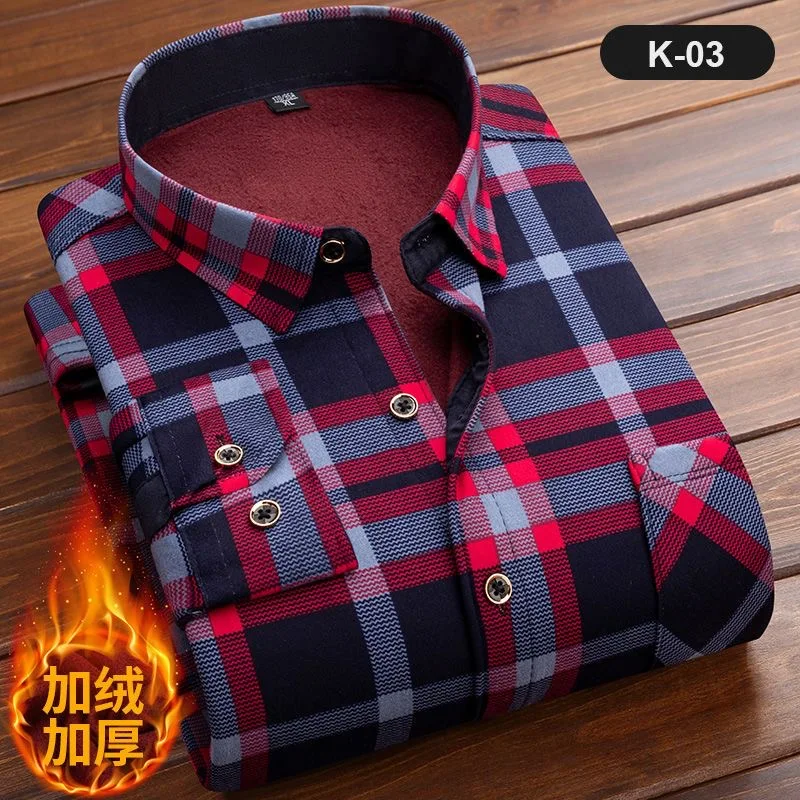 2022 Autumn and Winter New Men\'s Classic Fashion Wild Plaid Long-Sleeved Shirt Men\'s Plus Velvet Thick Warm High-Quality Shirt