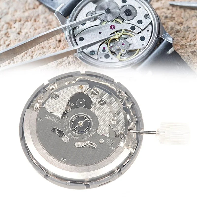 NH36/NH36A Movement+Steel Stem+Week Dial+Calendar Dial+Check Rod Kit High Accuracy Automatic Mechanical Watch Movement