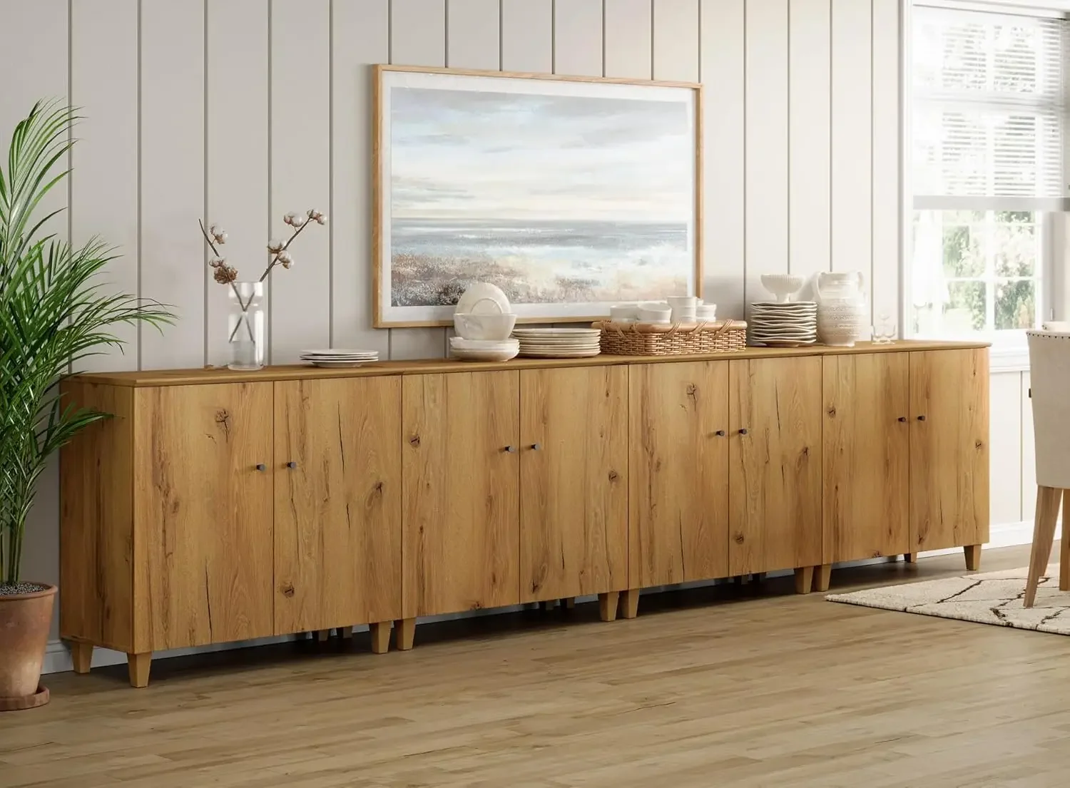 Sideboards Buffet Cabinets with Doors, 4-in-1 Extra Wide Kitchen Wood 141.6