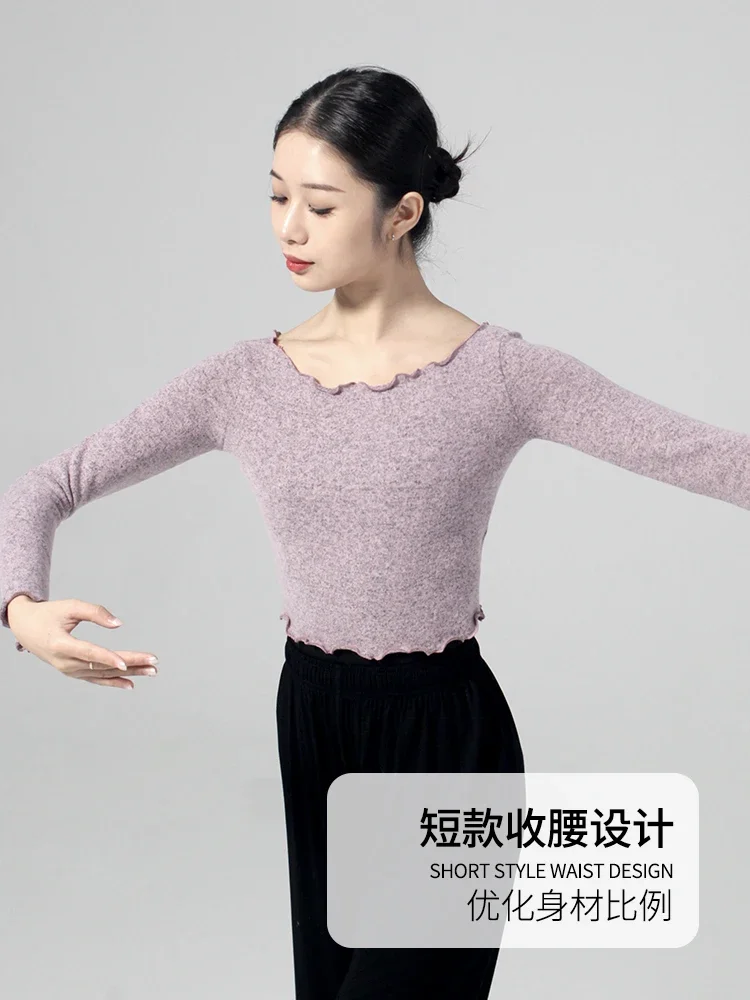 Ropa de entrenamiento de baile de Ballet para mujer, suéter de otoño e invierno con un solo hombro, jersey de manga larga para danza moderna para adultos, Tops cálidos