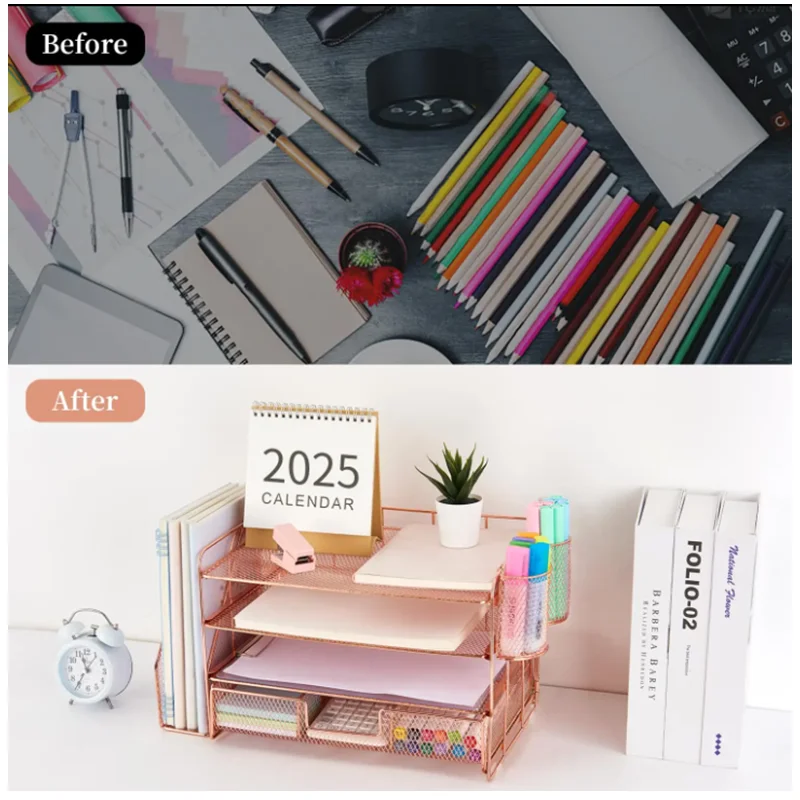 Document Storage Rack Multi-layer Gold Non-punching Carbon Steel Multi-functional Office Supply Pull-out Desktop Rack