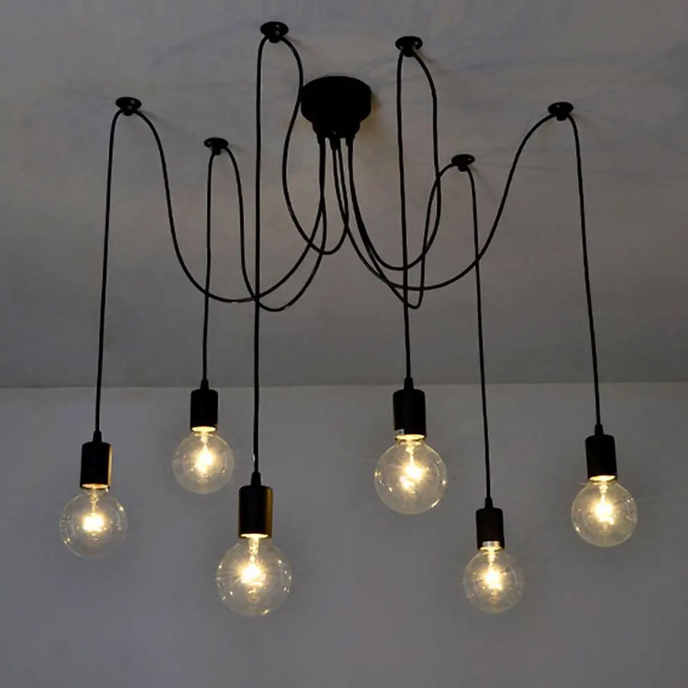 

DIY Art Spider Ceiling Pendant Light 8 Heads Black Creative Industrial Style Modern Simple Chandelier Dining Room Bedroom Bar