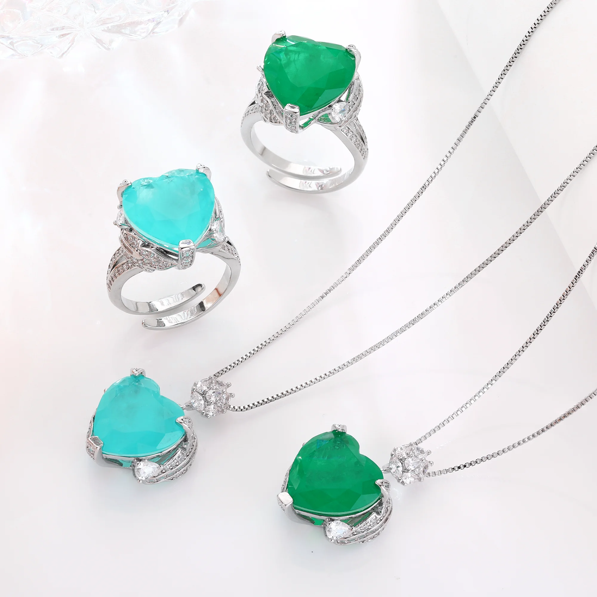 

Cute Heart-Shaped Fusion Gemstone Jewelry Set 18K White Gold Plated Jewelry Set Women