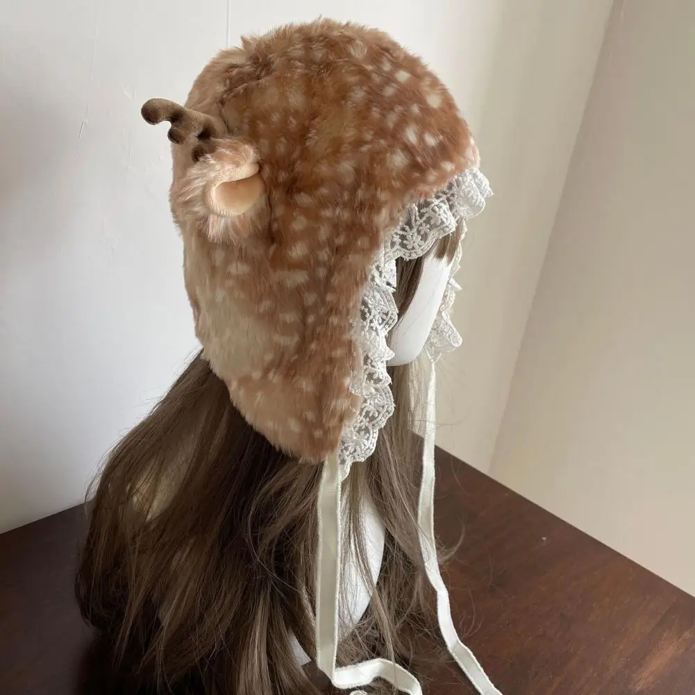 قبعة الشتاء مع آذان الغزلان الكرتونية بطانة قطيفة قبعة حماية الأذن سميكة قبعة الغزلان الدافئة قابل للتعديل تدفئة الساق أغطية الرأس الشتوية