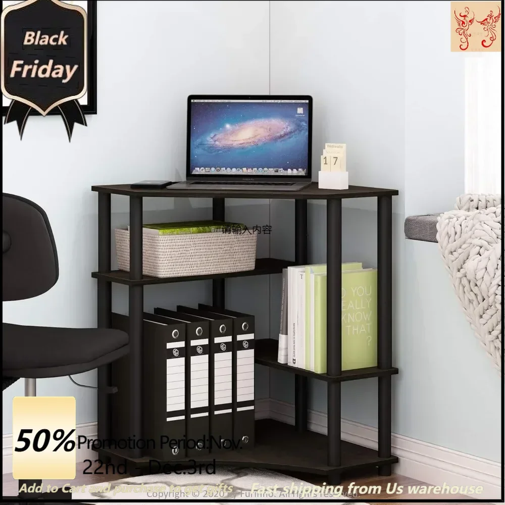 Turn-N-Tube Space-Saving Corner Desk, 2-Layer Multipurpose Corner Desk, Espresso/Black, 22.5 D x 31.1 W x 28.5 H inches