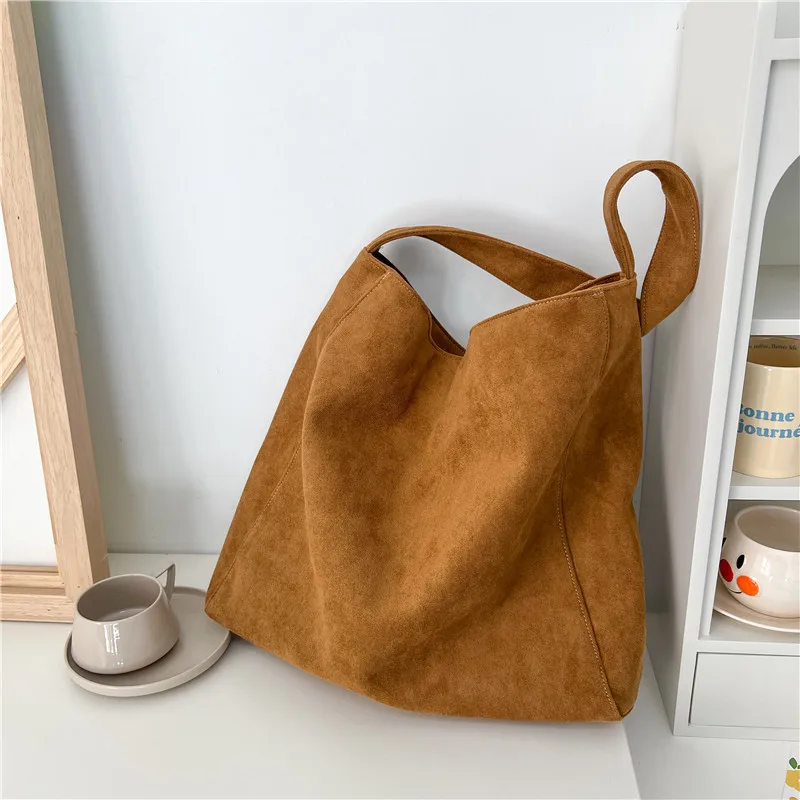 

2025 Autumn Winter Suede Shoulder Bags Large Capacity Vintage Travel Commuter Tote Bags Vintage Casual Crossbody Bags For Women