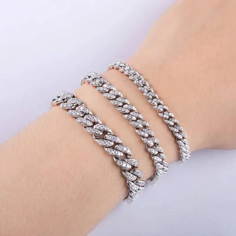 MossanRappr 2.32-5.35cttw Moissanite Iced Cuban Link Chain Bracelet 925 Sterling Silver Hip Hop Jewelry for Men
