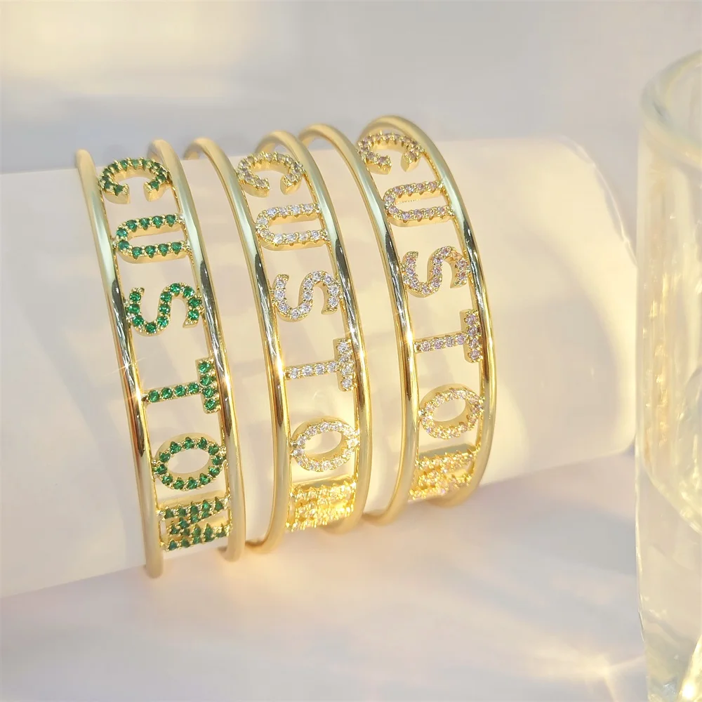 

lateefah 9 мм персонализированный регулируемый женский подарок ювелирные изделия на заказ Ini письмо цветной циркон браслет-манжета браслет Hallow