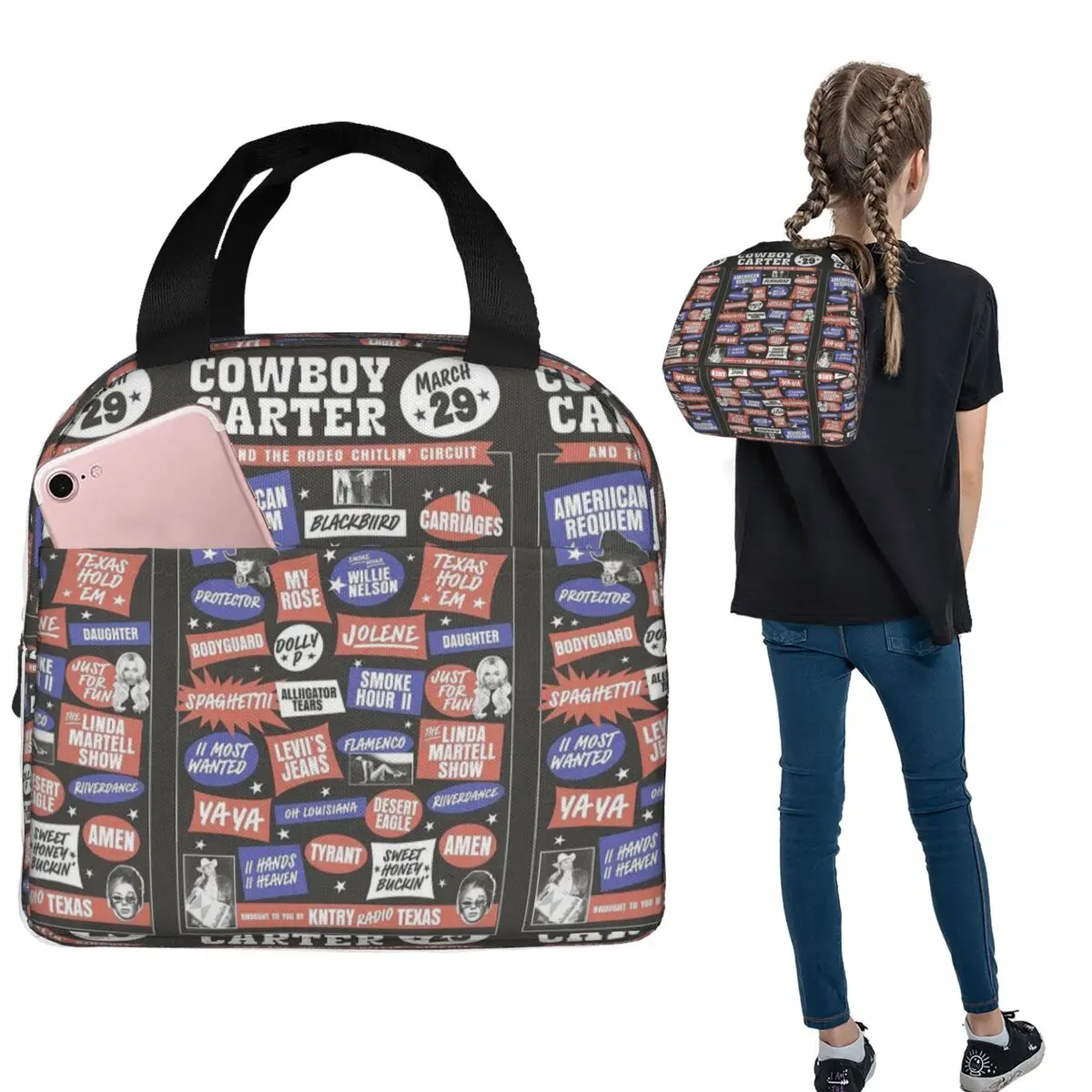 

Beyonce Cowboy Carter Tour Insulated Lunch Bag for Women Kids Leakproof Food Boxes Thermal Lunch Box Tote