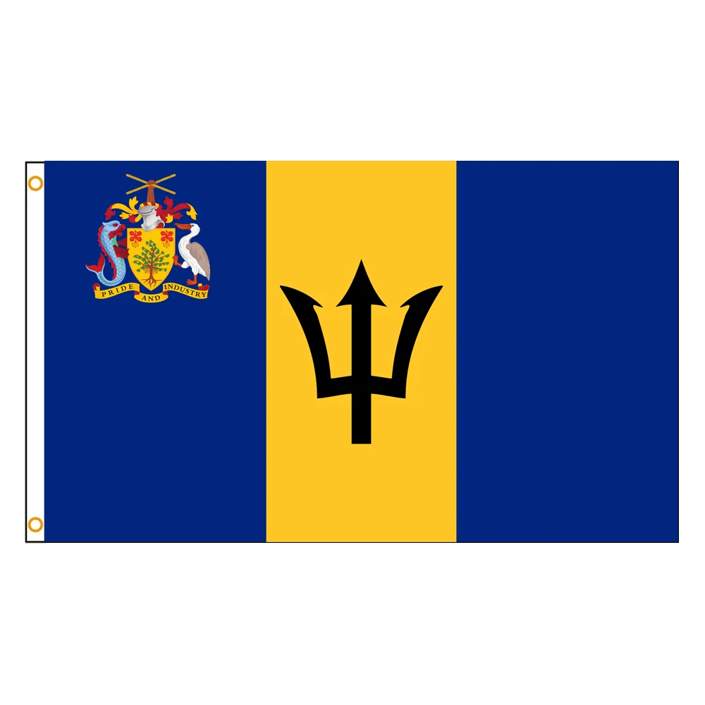 3×5 Ft Barbados Emblem Flag Polyester Printed Banner Tapestry For Decor