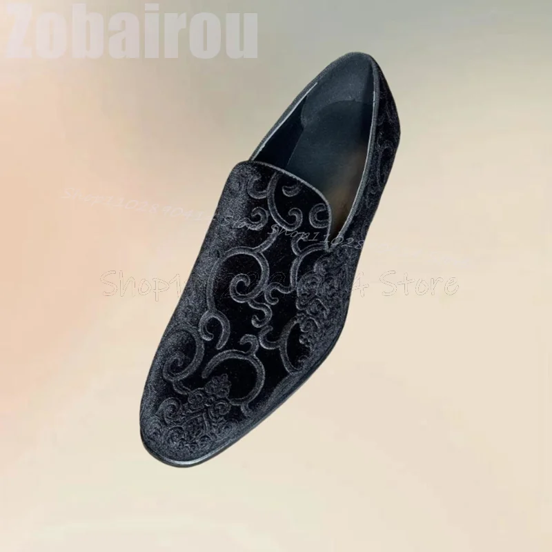 

Black Totem Embroidery Design Suede Loafers Fashion Slip On Men Shoes Luxurious Handmade Party Banquet Office Men Casual Shoes