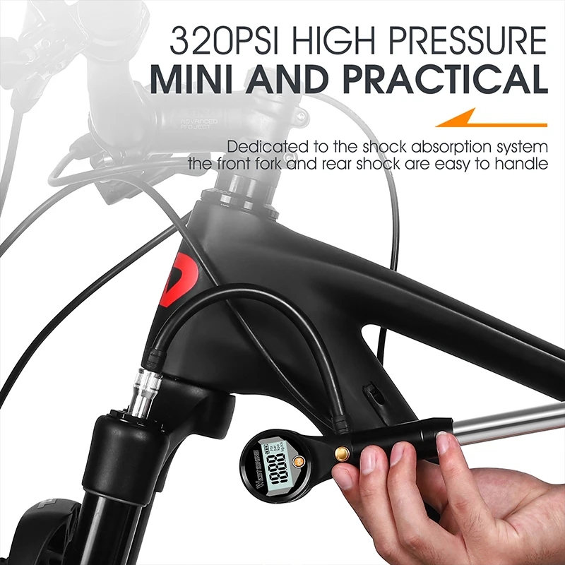 WEST BIKING 320psi High Pressure Bike Air Shock Pump With Digital Gauge For Fork & Rear Suspension Schrader Valve MTB Bicycle