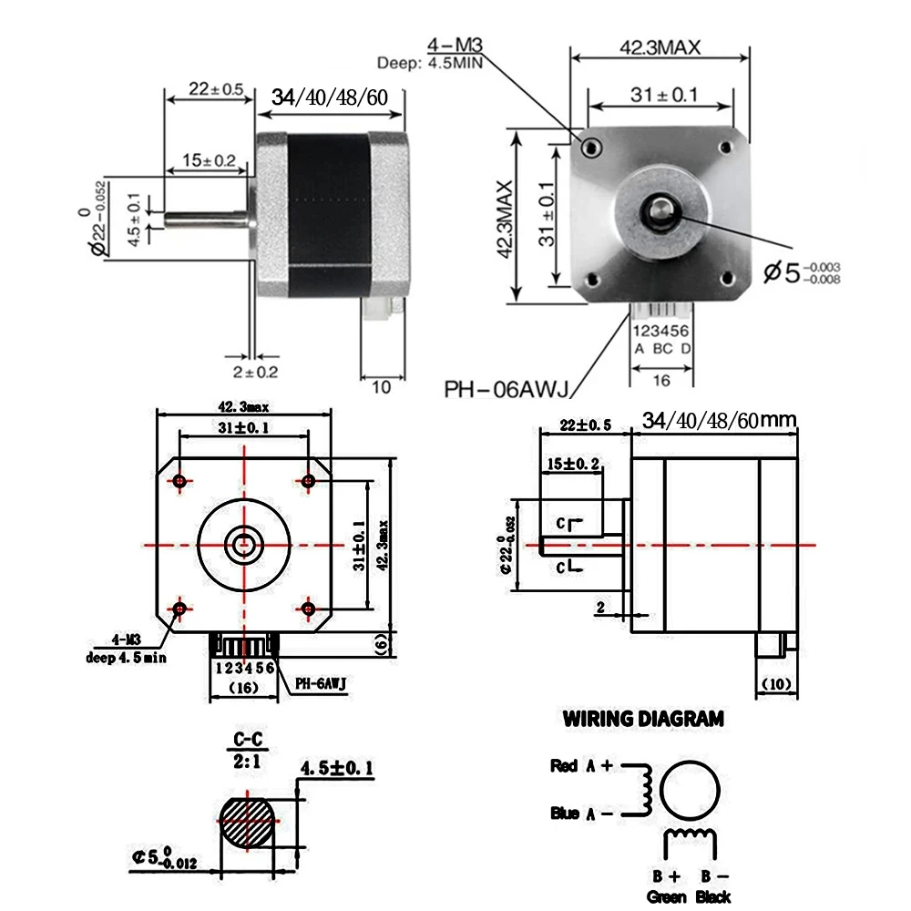 Nema17 موتور محرك عدة 34-60 مللي متر 0.28/0.42/0.56/0.7Nm 4-الرصاص فتح حلقة محرك متدرج محرك DIY بها بنفسك ثلاثية الأبعاد طابعة روبوت XYZ حفارة