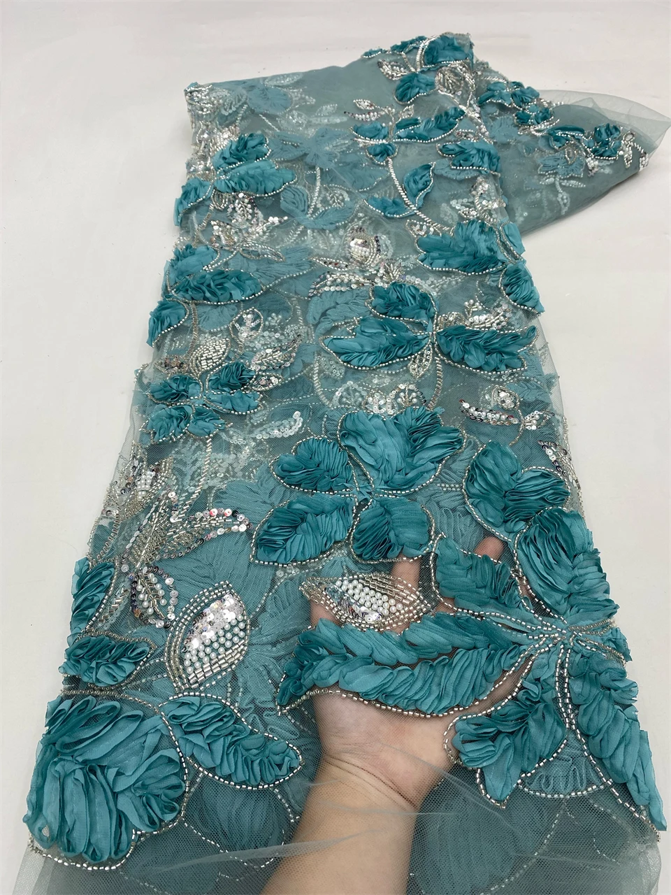 

High Quality African Nigerian Elegant Beaded Embroidered Fabric French Tulle Lace Fabric with Sequin for Party Wedding VXZ6341