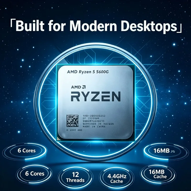 Ryzen 5 5600G AMD Desktop CPU 6‑Core 12‑Thread 3.9GHz 65W L3=16M Socket AM4 Processor For Multi‑Task Office Work
