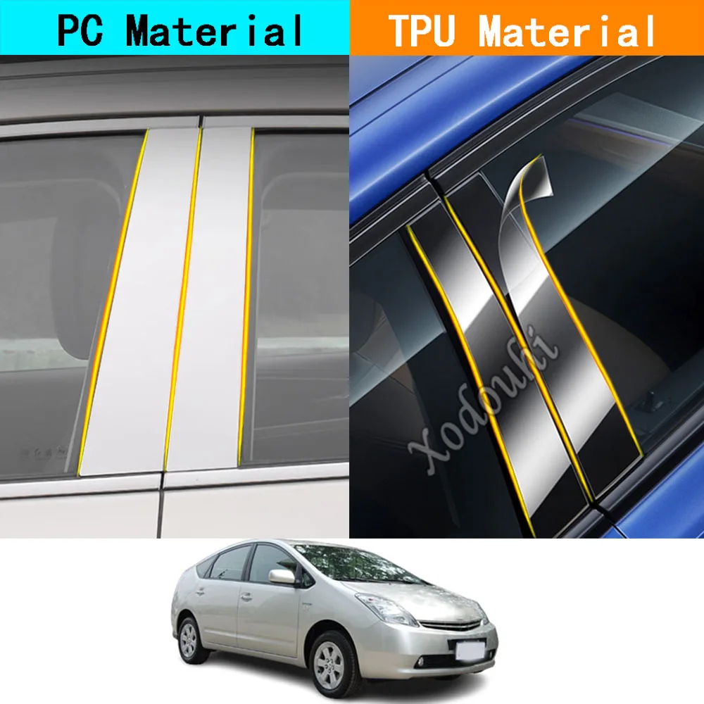 Car TPU/Glossy Mirror Pillar Post Cover For Toyota Prius XW20 XW30 2005-2016 Door Trim Window Molding Stickers Accessories 8pcs