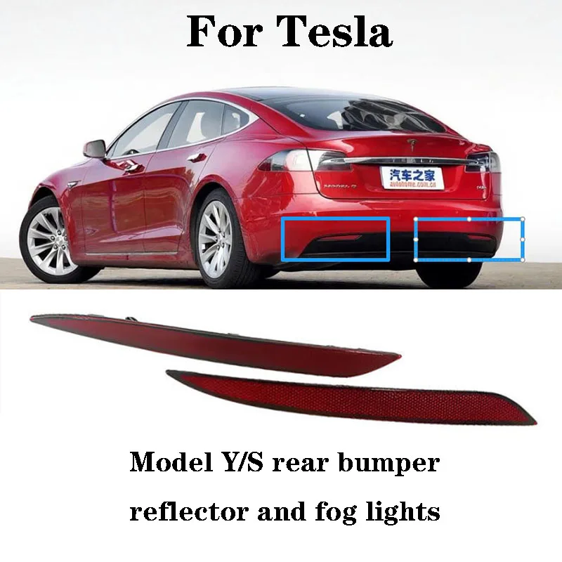 

2pcs For Tesla Model Y/S Left Right Side Tail Rear Bumper Reflector Red Reflective Light Strip 1626226-00-B 1495818 6007706-00-D