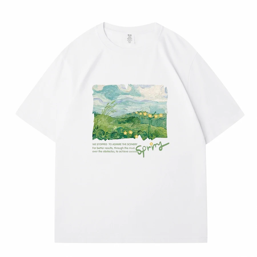 T-shirt stampate verdi da donna nuova primavera T-shirt streetwear oversize moda bianca femminile Top casual da donna