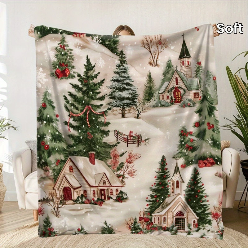 

Festive Christmas Trees Print Blanket Soft and Warm Commemorative Perfect Holiday Gift for Naps Camping Travel Cars Office