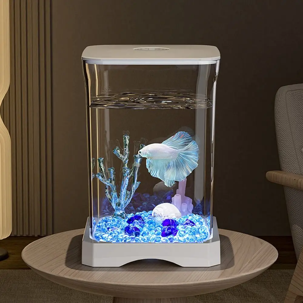 Acrylic Betta Fish Tank Removable with Feeding Hole Mini Goldfish Tank High Transparency Desktop Fish Bowl For Home Offices