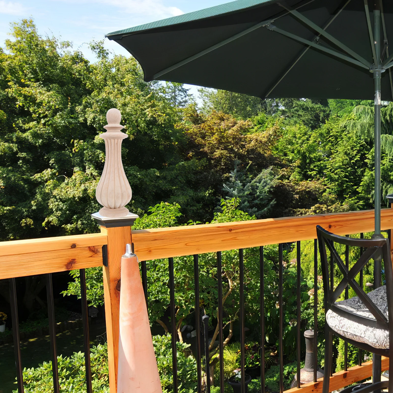 

Wooden Decorative Finials Unfinished Hand-Carved Natural Wood Grain Round Pointed Staircase Baluster Posts Bed Post Curtain Rod