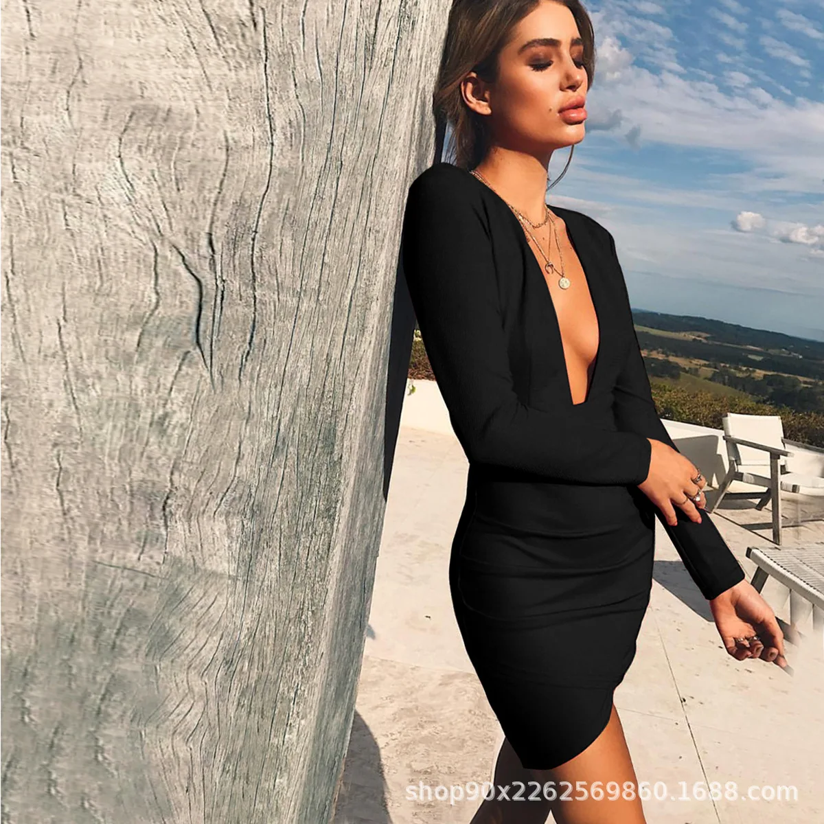 2025 frauen Sexy Tiefem V-ausschnitt Backless Herbst Langarm Backless Bodycon Party Kleider Vestidos Plus Größe 9XL 8XL 7XL 6XL 5XL
